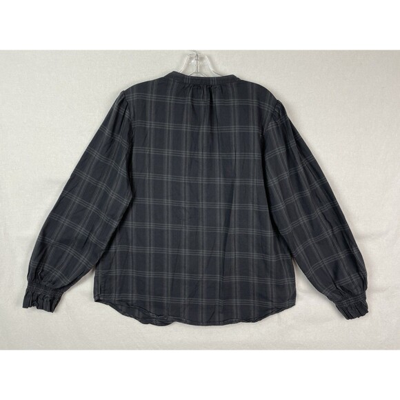 Faherty Women XL Harper Top Black Plaid Organic Cotton Button Front Relaxed - Picture 7 of 7